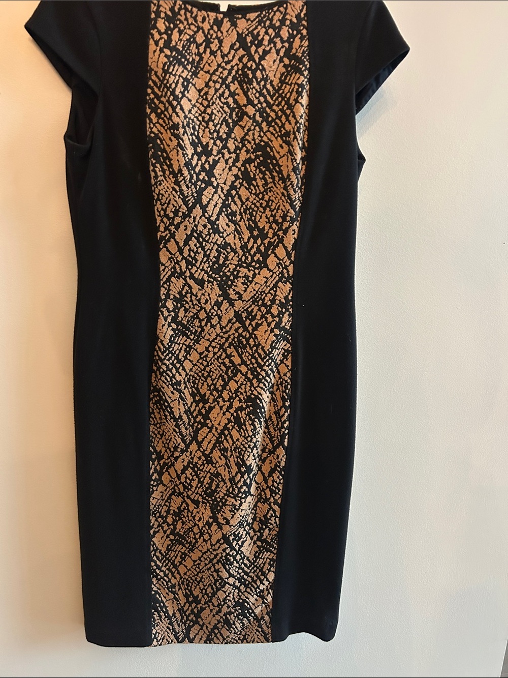 Jones New York Black Dress with Brown Patterned Center Panel